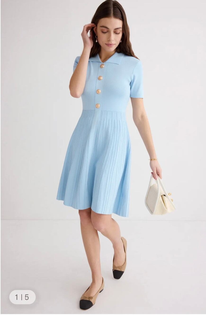 Alexia Admor Light Blue Pleated Knit Mini Dress reppy Size xs